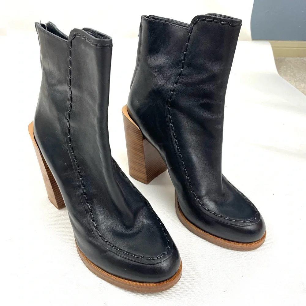 3.1 Philip Lim Black Jasper Ankle Stacked Heel Boots 39